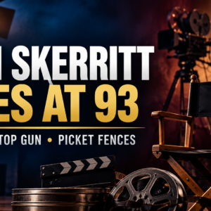Editorial tribute graphic remembering Tom Skerritt, actor from Top Gun, Alien and Picket Fences, who died at 93